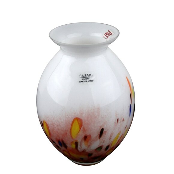 Sasaki Crystal Handcrafted White Vase With Colorful Speckled Design 8.25" Tall - Picture 5 of 8